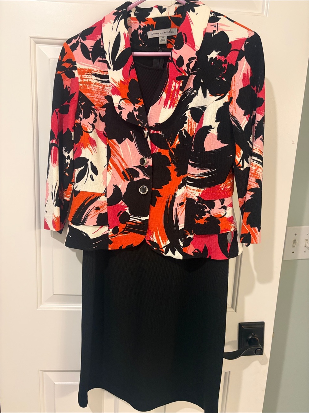 Danny and Nicole black dress with Pink, Orange & White Floral Jacket
